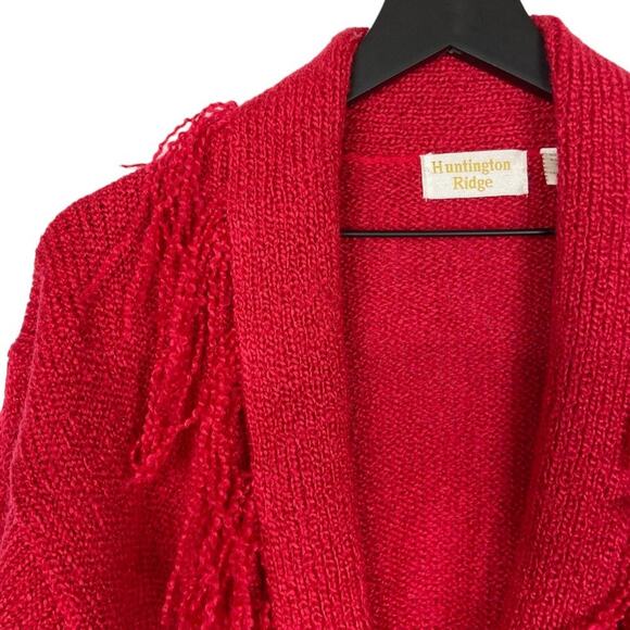 Vintage Oversized Cardigan Sweater Fringe Collar Red Western Women's Size Large - Picture 7 of 8